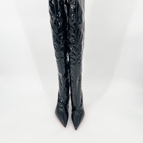 NWOB Christian Louboutin Lipstrass Black Patent Leather Thigh High Boots EU 38.5 - Picture 4 of 11